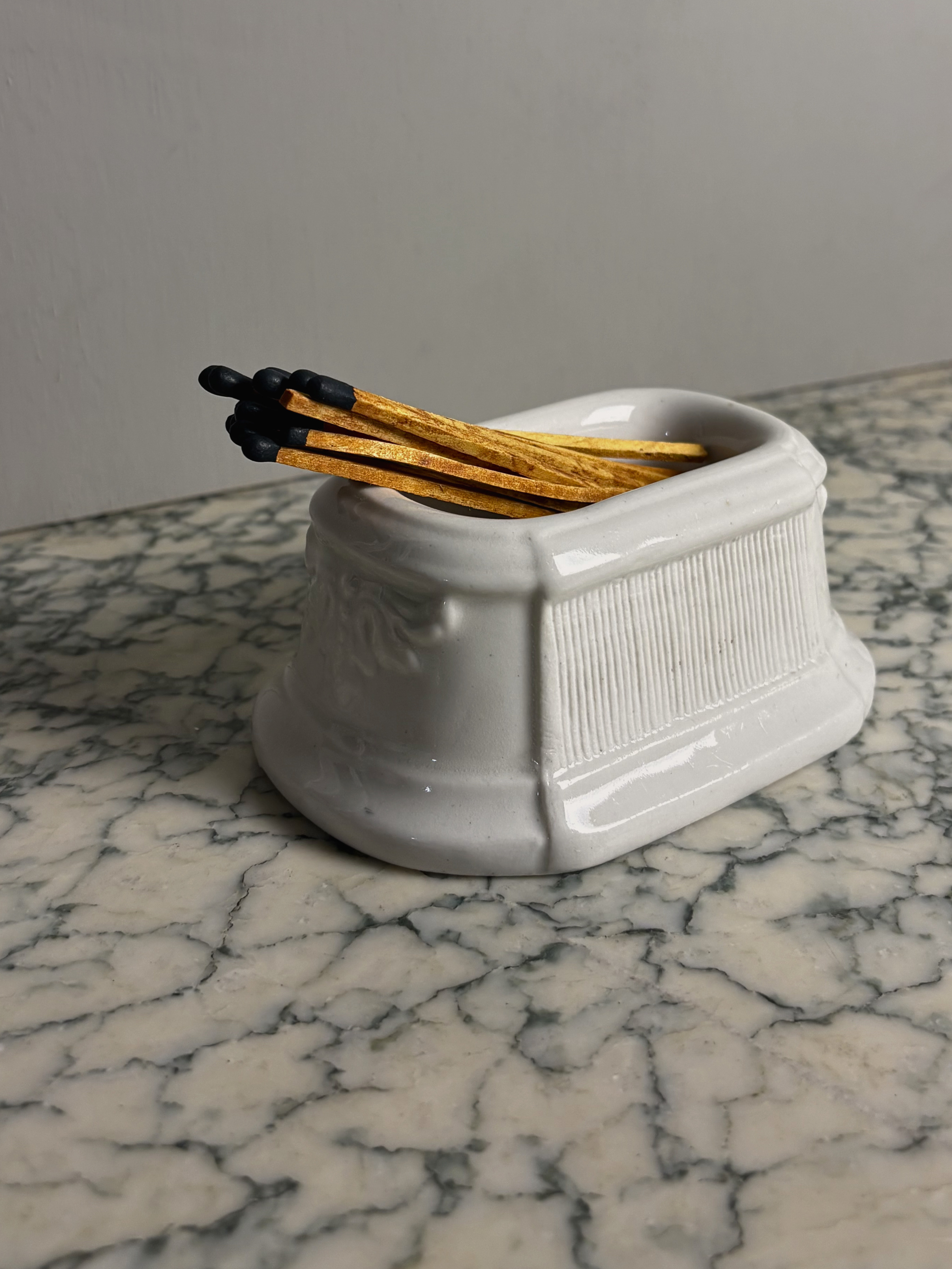 Antique French White Ironstone Pyrogene Match Holder